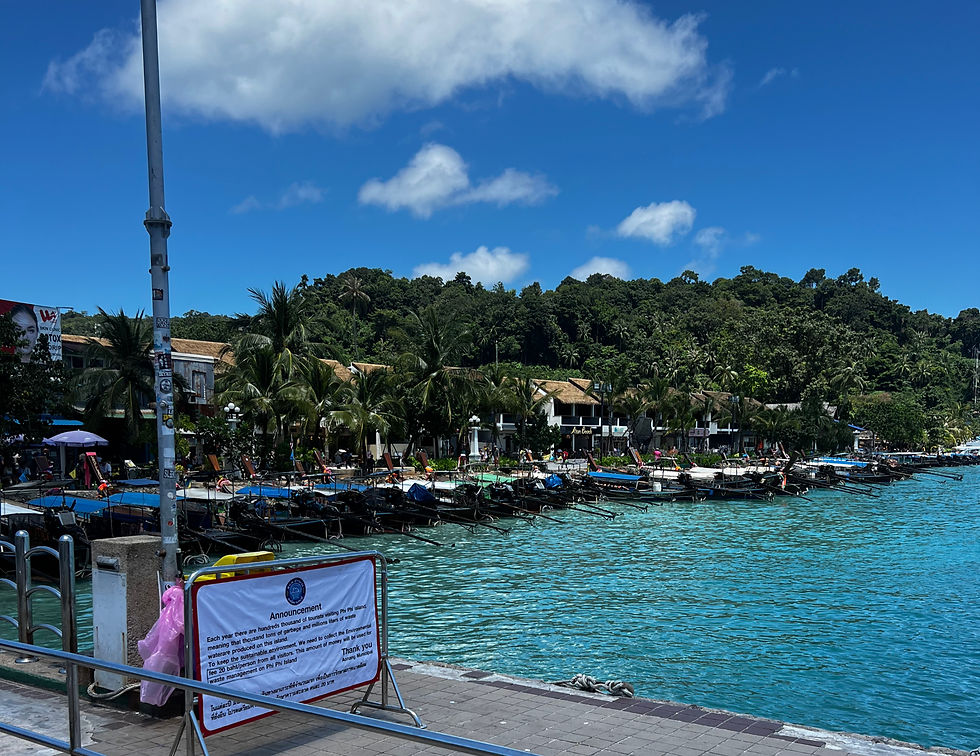 המזח עם השלט המקבל את פני הבאים. תרצו את התכלת הזו נקייה? תשתתפו במאמץ ושלמו אגרת פסולת
