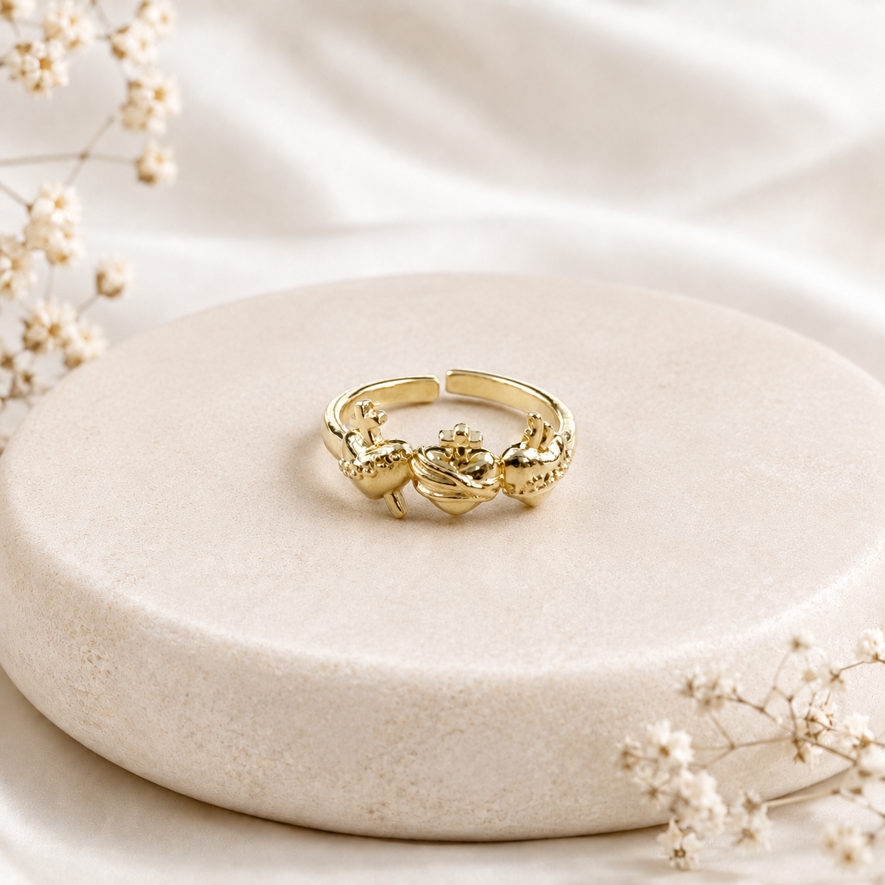 Gold Plated Ring, Sacred Hearts .
