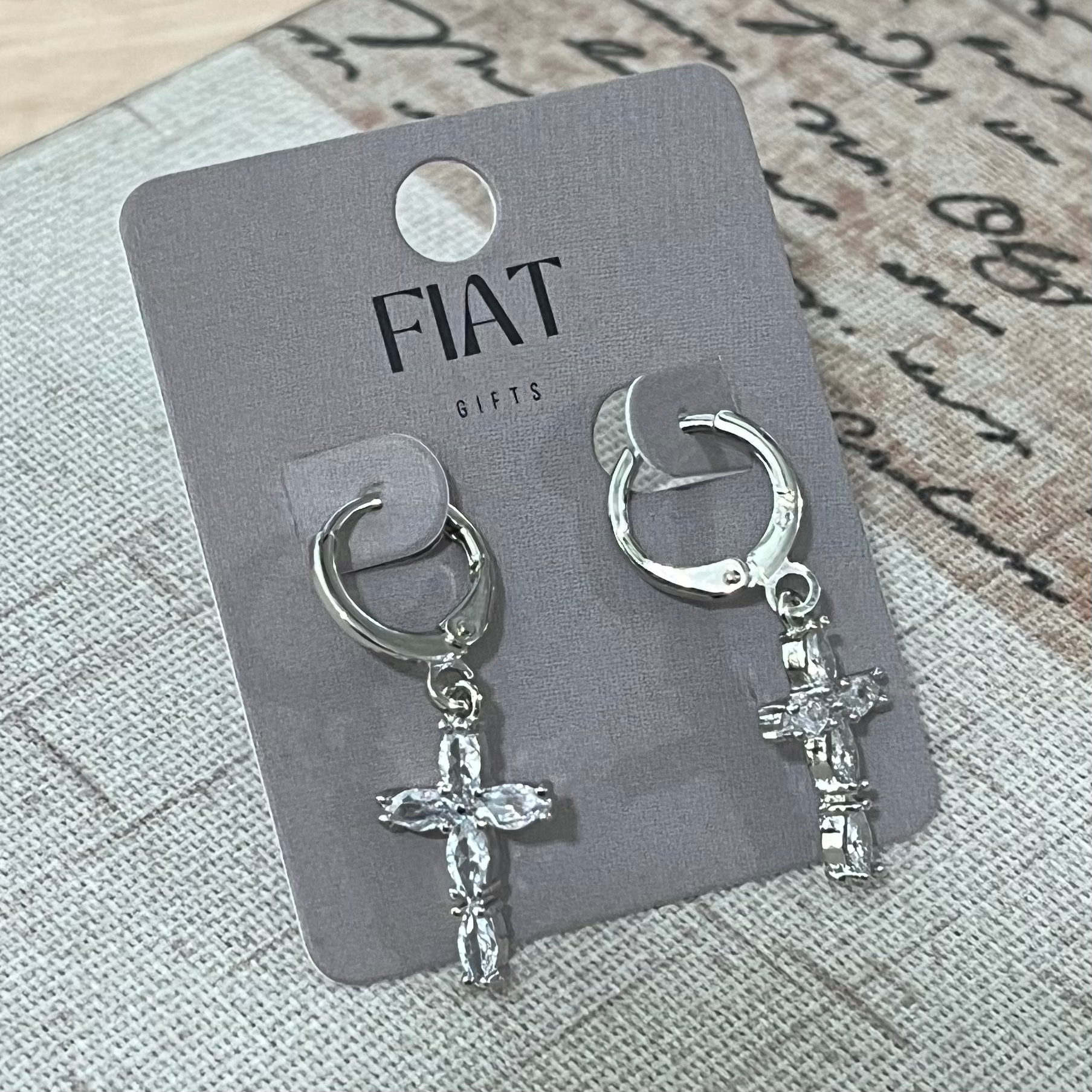 Gold plated, silver color, lever back, Cross dangle Earrings