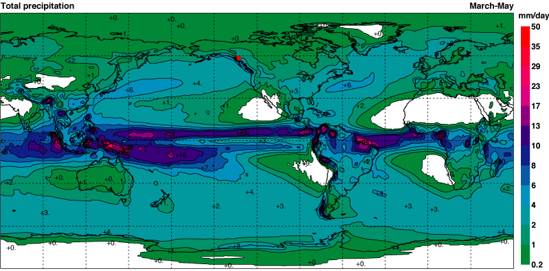 Total precipitation March to May