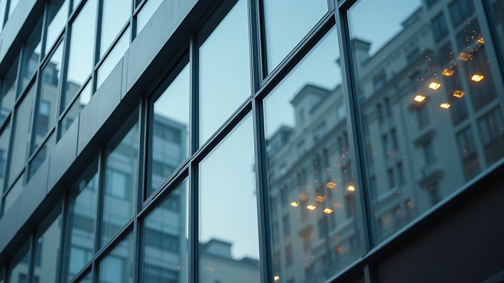 High angle view of a commercial building with sparkling clean windows after professional cleaning
