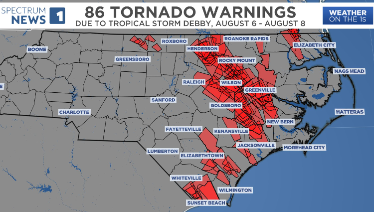 Debby - tornado warnings in N Carolina