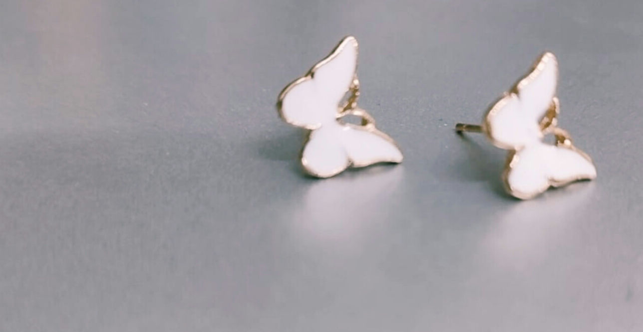 White Butterfly Studs 