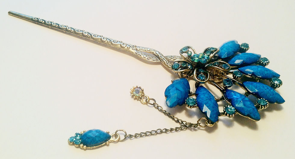 Thumbnail: Vintage Style Bronze Resin Peacock Hair stick in Rhinestone accent