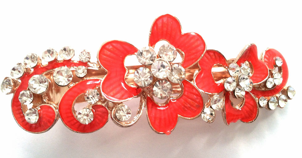 Thumbnail: 1 pc of Plum Flower Design Enamel Rhinestone Hair Barrette Large