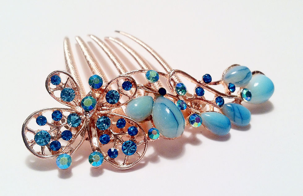 Thumbnail: Bridal Hair Accessory Butterfly and Peacock feather inspired Design Hair Comb St