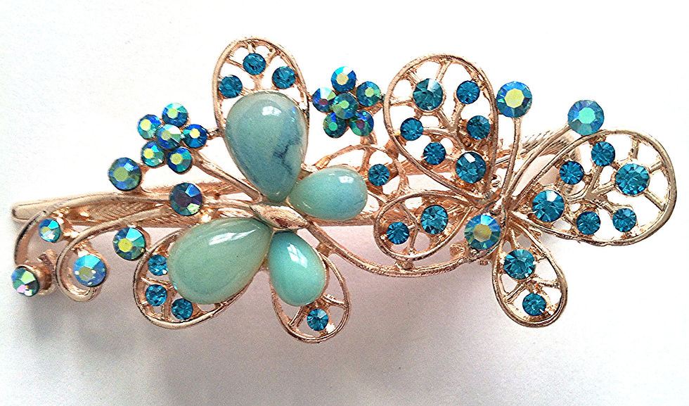 Thumbnail: Butterfly design hair Clip with Blue imitation Jade  beads and Rhinestone and Di