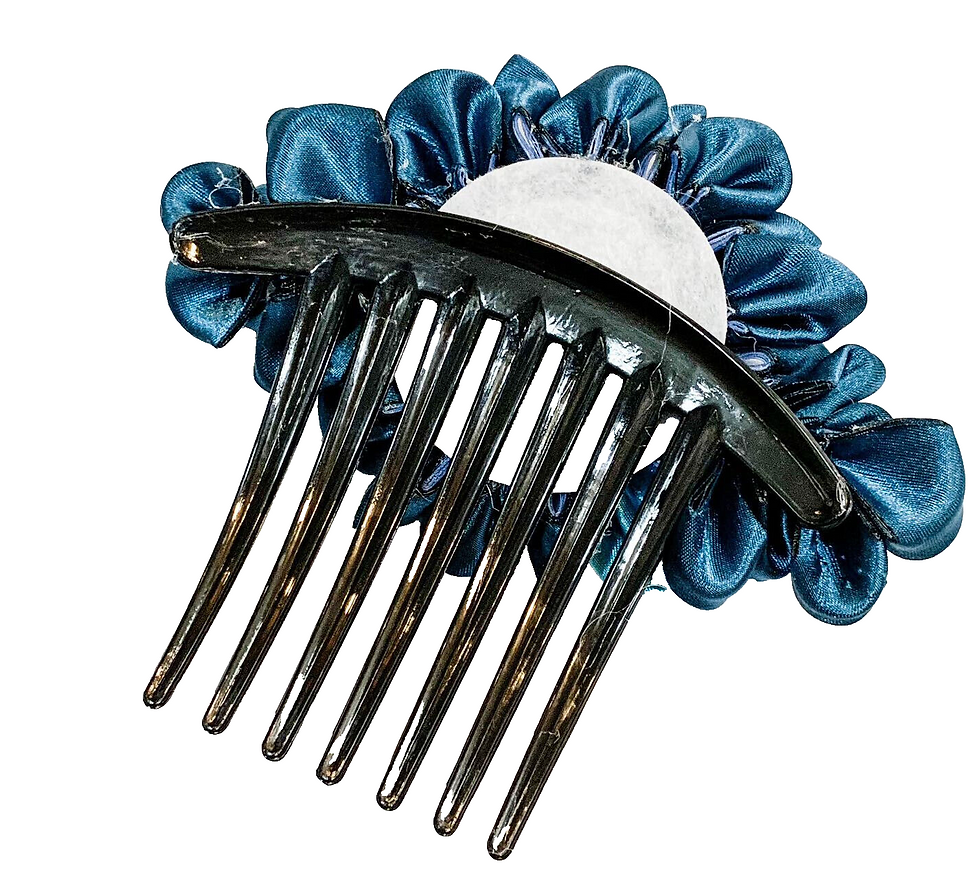 Thumbnail: 1 pc of Japanese Kanzashi Flower Hair Comb in Light Blue and Sapphire Blue Satin