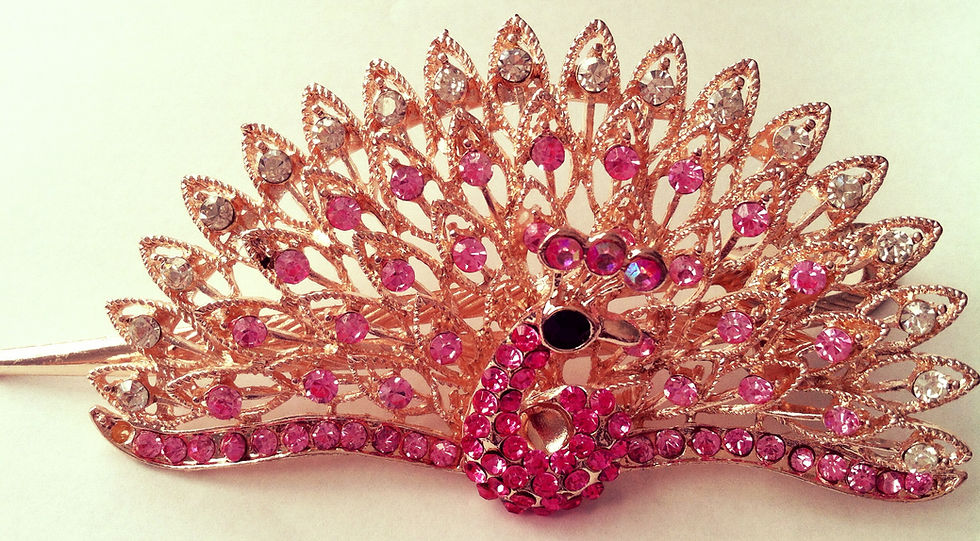 Thumbnail: 1 pc of Peacock and Feather design hair Clip with Rhinestone in metal Clip