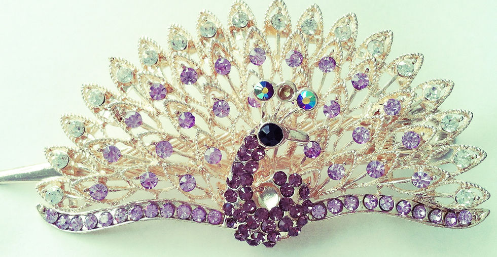 Thumbnail: 1 pc of Peacock and Feather design hair Clip with Rhinestone in metal Clip
