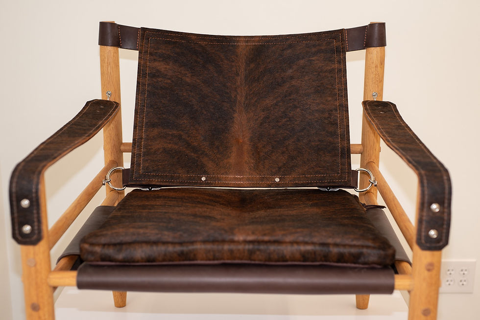 Thumbnail: Tawny Brindle Cowhide Safari Chair on Hickory Frame
