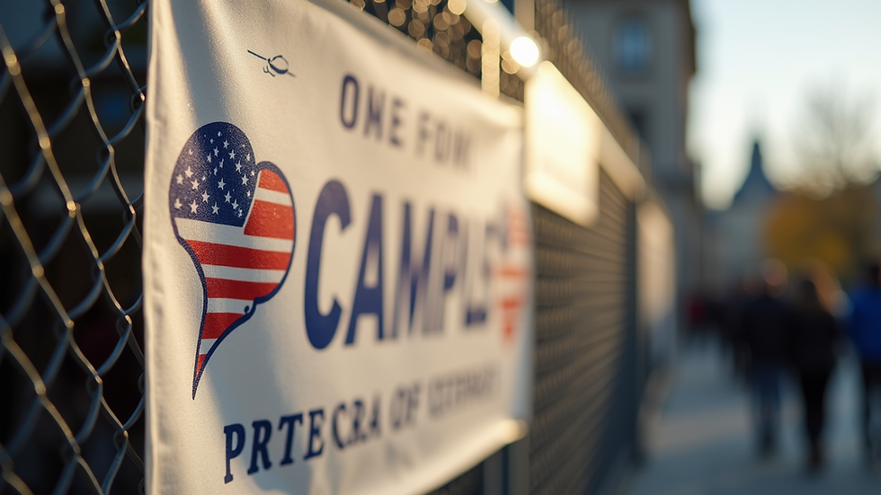 Close-up view of a charity event banner supporting veterans