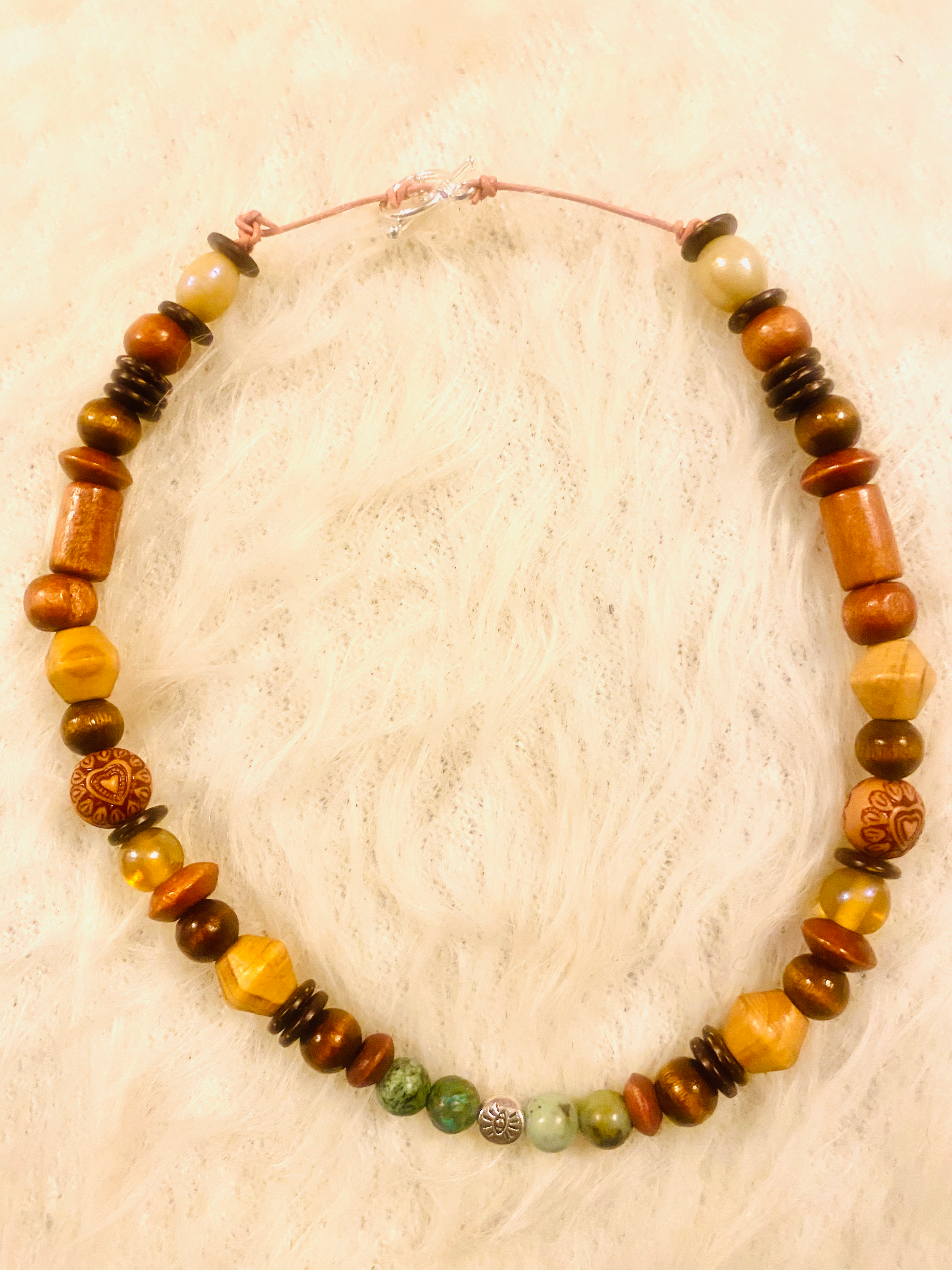 African Turquiose Evil Eye Wooden Beads Choker 14in