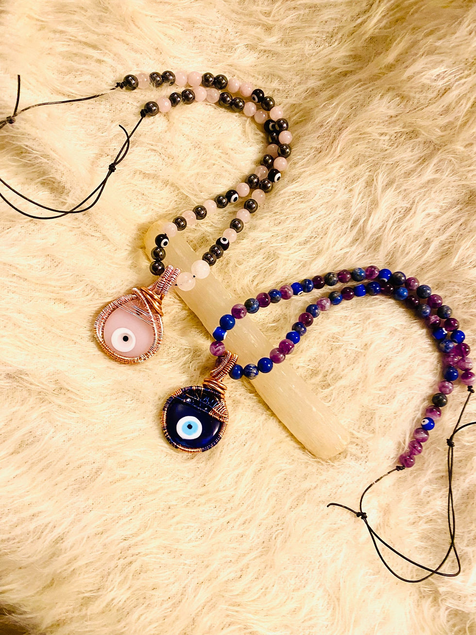Thumbnail: Pink Evil Eye Copper Beaded Statement Necklace