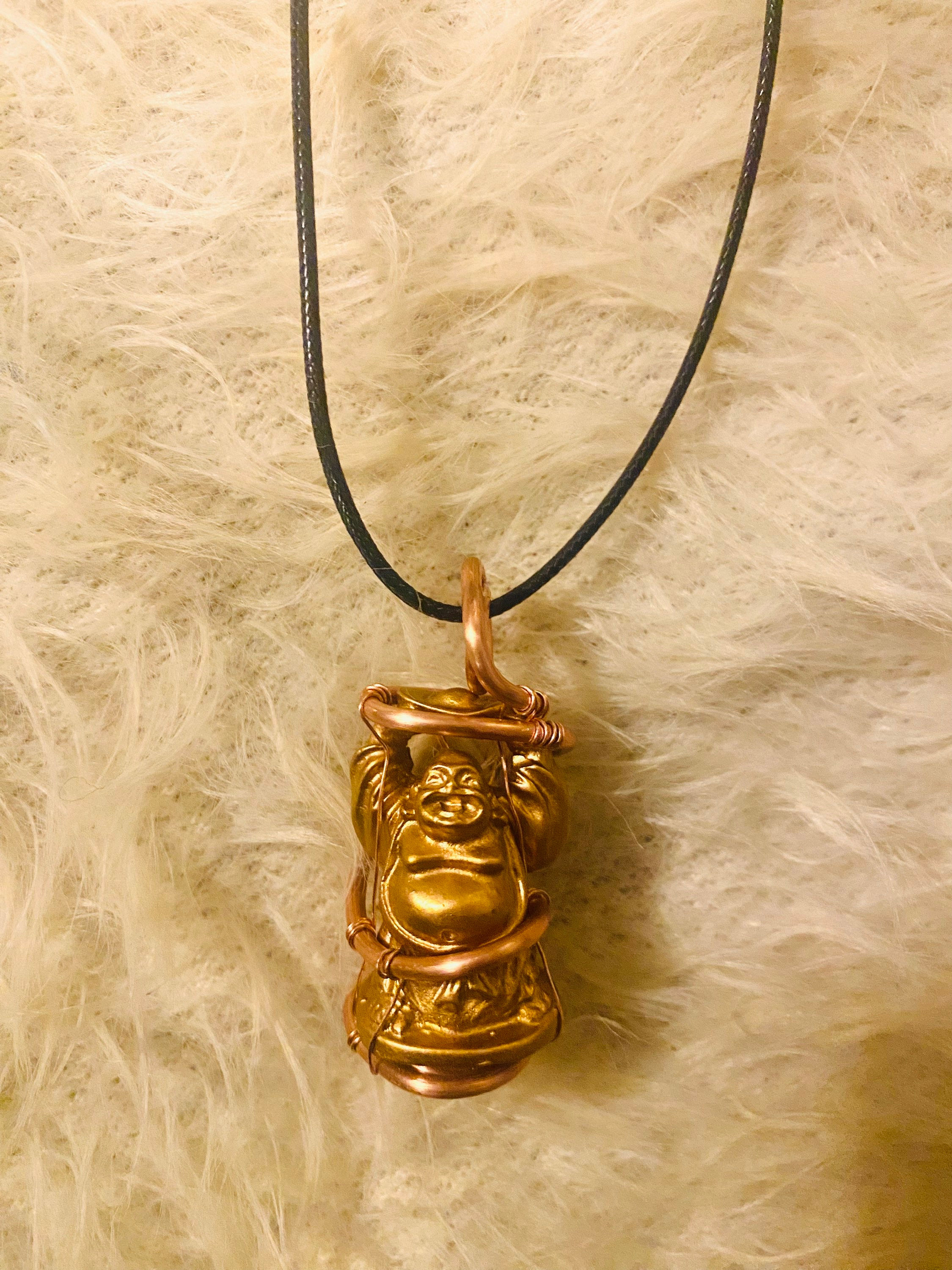 Happy Buddha w/Cowrie Shell Copper Necklace