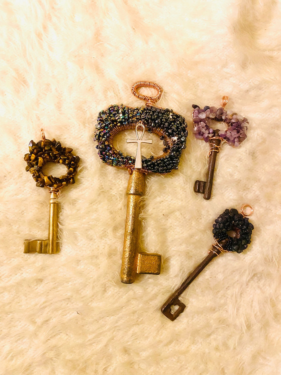 Thumbnail: Skeleton Keys|XXL Rainbow Hematite, Hematite, Star Charm and Large Ankh