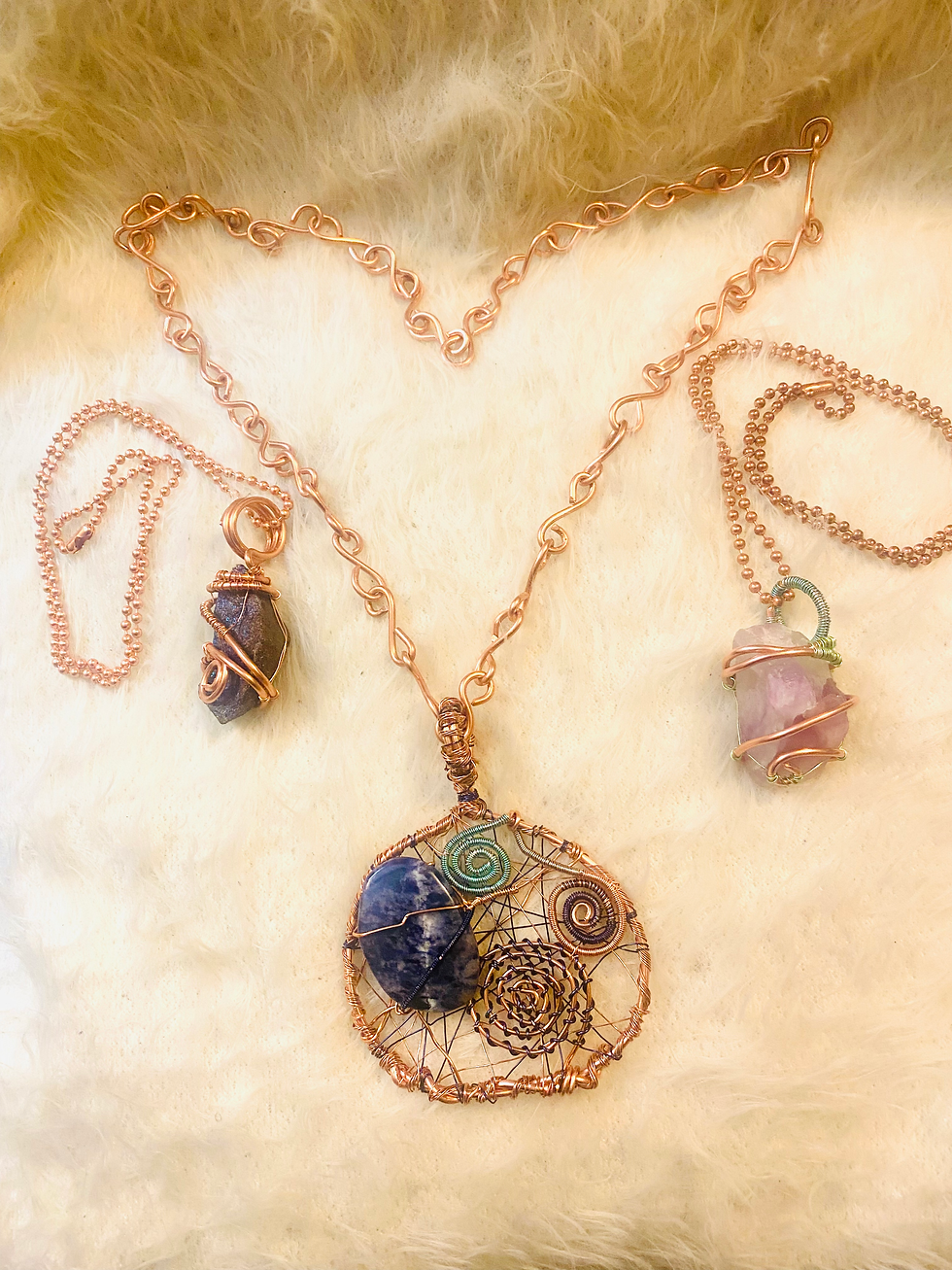 Thumbnail:  RAW Fluorite  with Copper Necklace 5G Protector Pendant