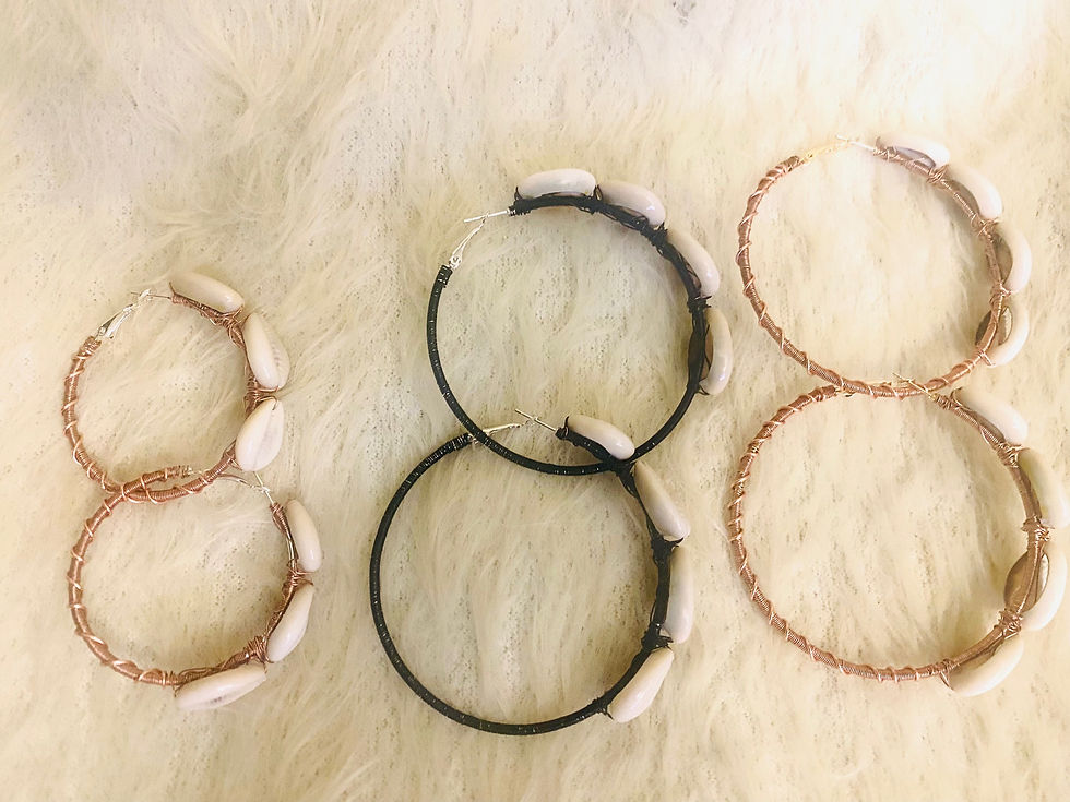 Thumbnail: Cowrie Shell w/ Black Copper Hoop Earrings (L)