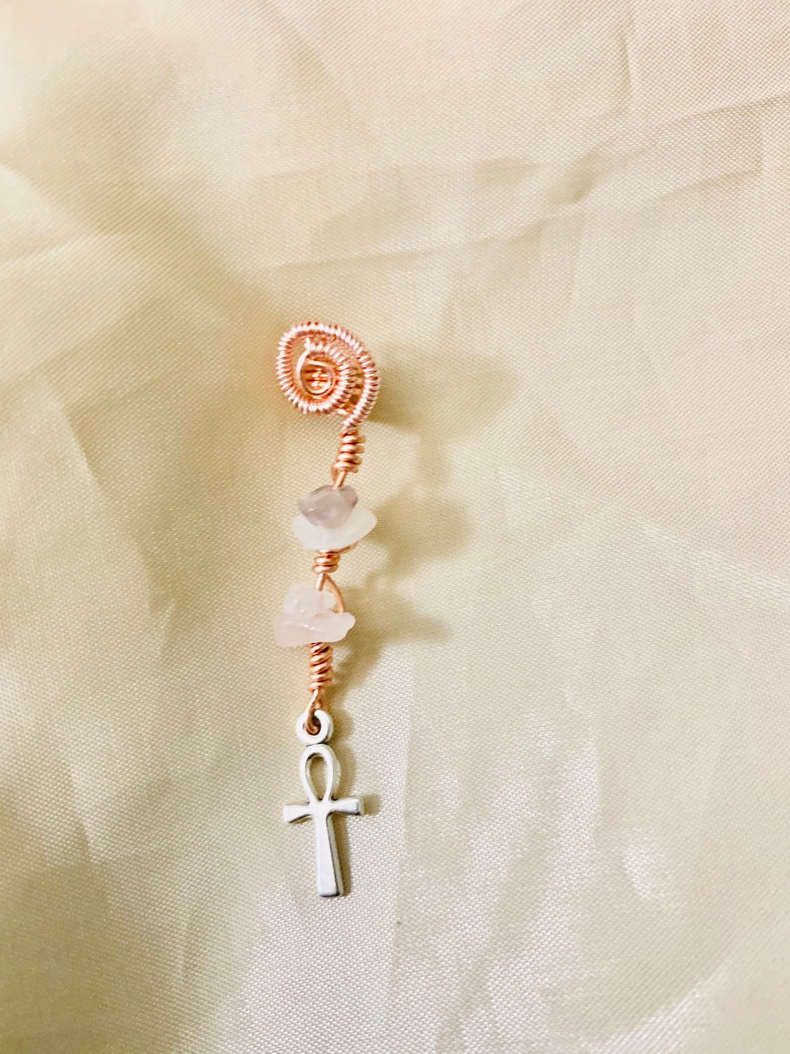 Hair Jewelry|Rose Quartz with the Ankh