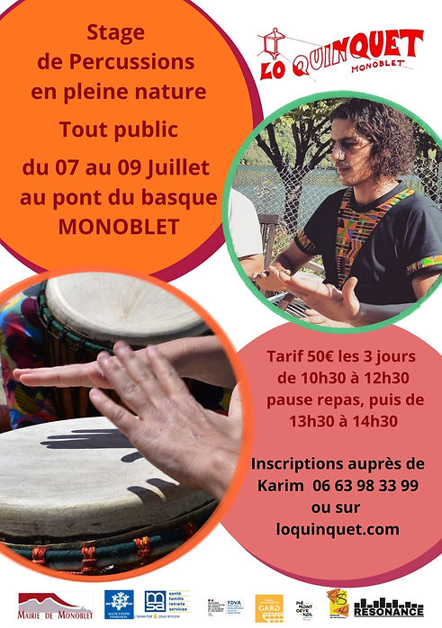 Stage de Percussion 3 jours avec Karim de l’asso l’Ouvre Boite d’ Ajaccio et Résonance de 