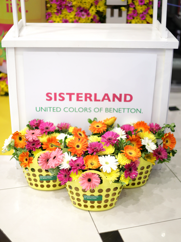 Canastas florales para actividad de Yellow Peony de Sisterland, Benetton Fragrances en Stevents de Multiplaza.