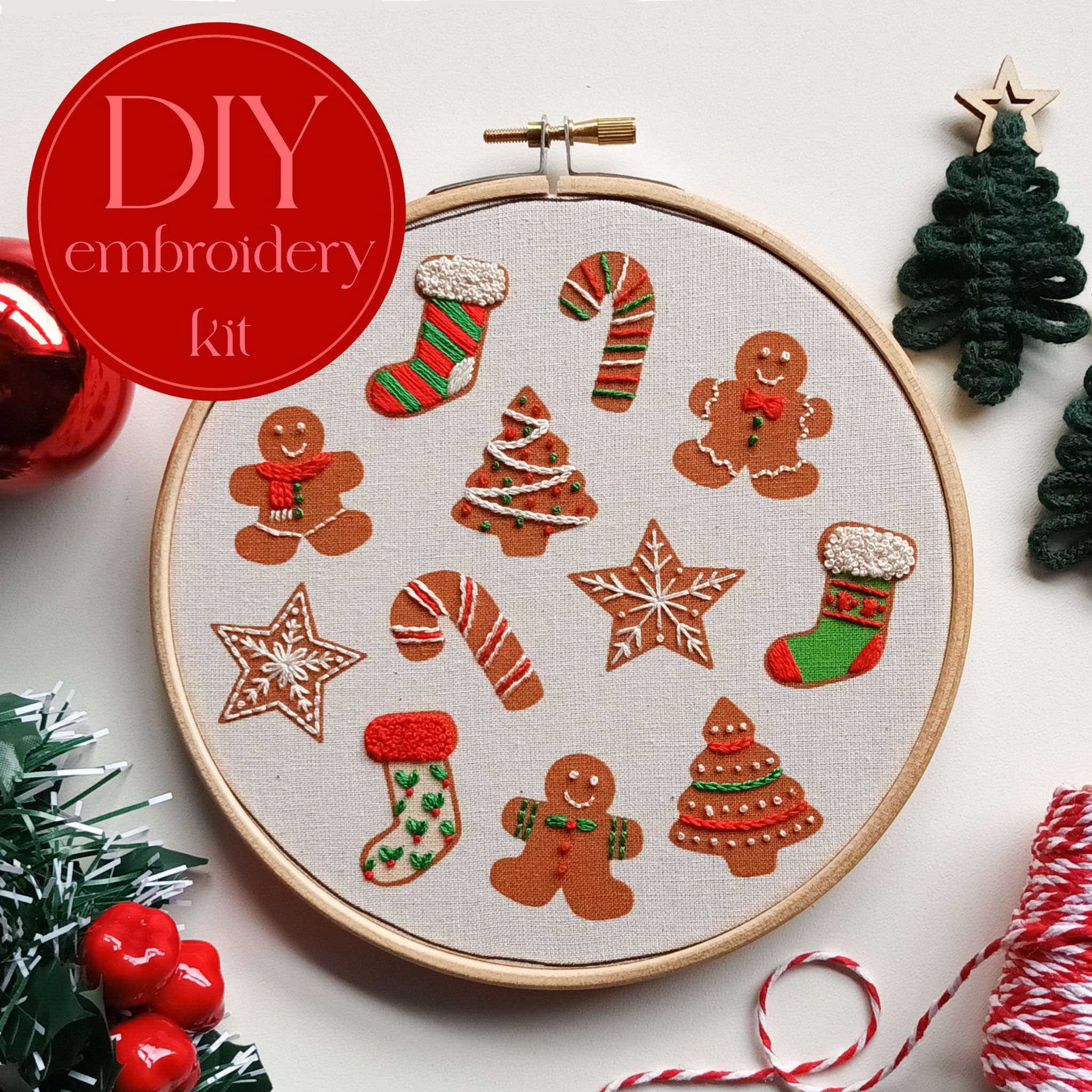 Christmas cookies - beginners embroidery kit