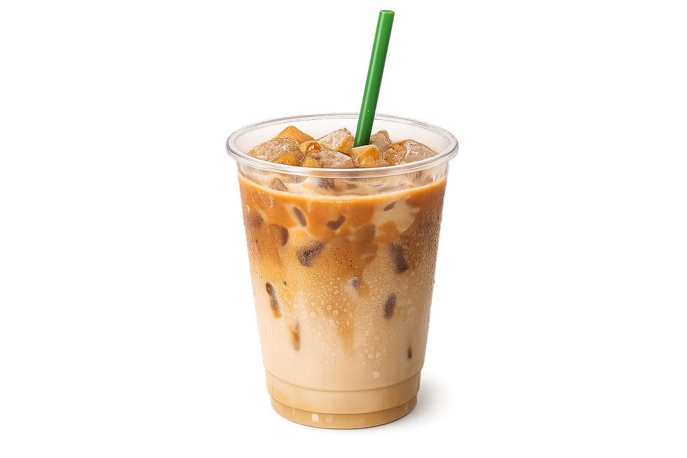 Ice coffee in a plastic cup with a green straw
