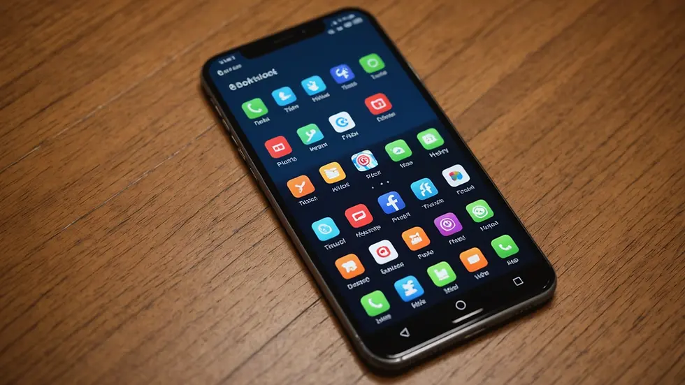 High angle view of a smartphone with various app icons