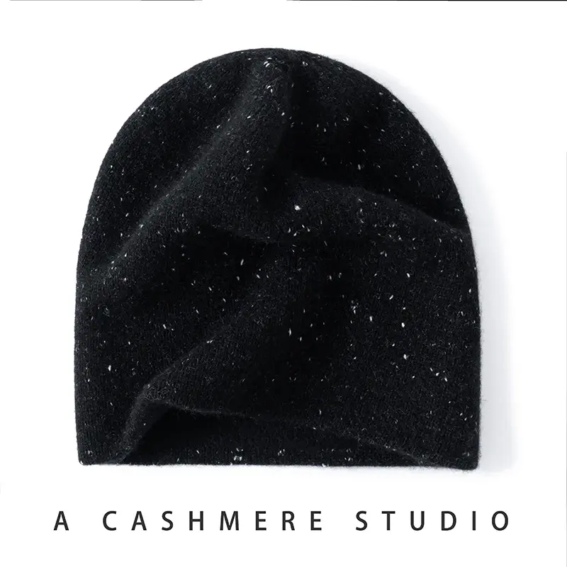Miniatura: Seamless Cashmere Double-Layer Two-Color Hat 100% Cashmere Dot Yarn Knitted Toe