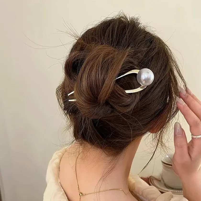 Miniatura: New Pearl Hairpins Korean U-Shaped Metal Shell Hair Clip Pins Women Girls Hair