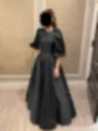 Thumbnail: Dark Green Satin Bridesmaid Dress for Women A-Line Round Neck Balloon Sleeve