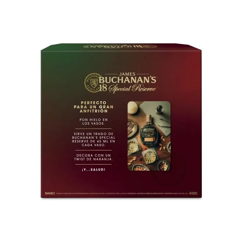 Miniatura: WHISKY BUCHANAN’S 18 AÑOS JAMES SPECIAL RESERVE + 2 VASOS 750ML