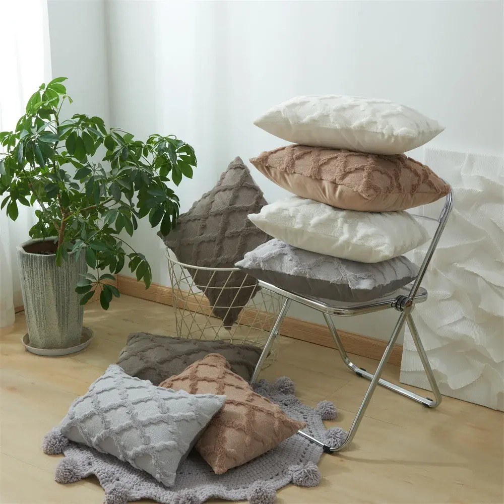3D Plush Embroidered Cushion Cover