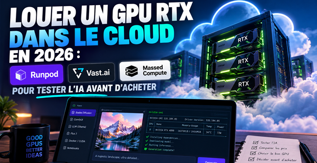 Louer un GPU RTX dans le cloud en 2026 : Runpod, Vast.ai ou Massed Compute pour tester l’IA avant d’acheter