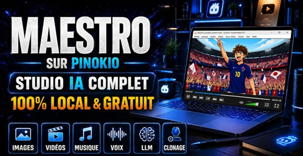 Test de Maestro sur Pinokio pour créer gratuitement des images, vidéos, musiques et voix avec l’intelligence artificielle