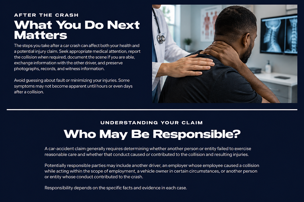 Car accident guide explaining what to do after a crash and who may be responsible