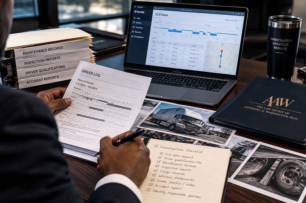 Truck accident investigation involving electronic data, records, and collision evidence