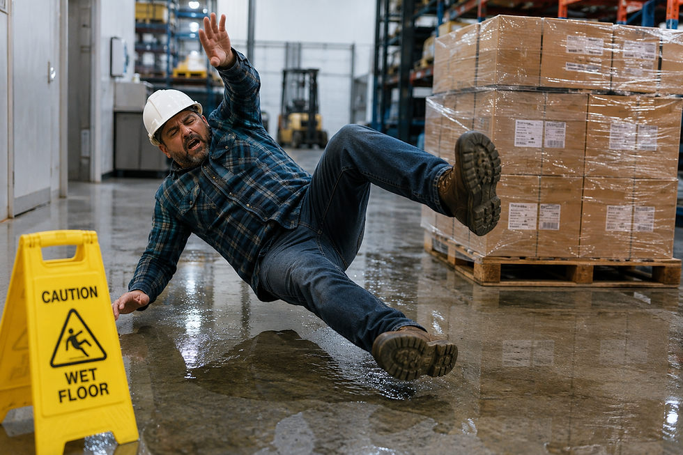 Person slipping and falling on a hazardous walking surface