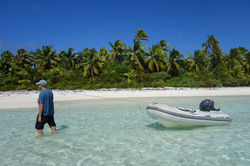 the dinghy in tow