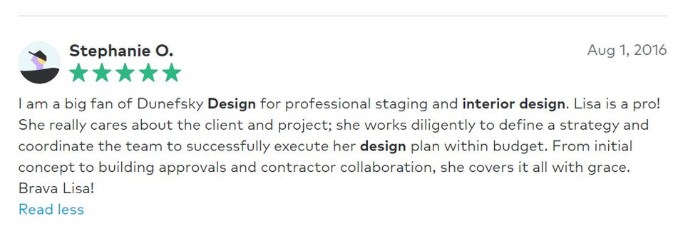 Lisa Dunefsky DBL Take Designs 5 star reviews