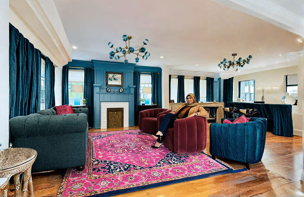 Blue and pink modern glam kitchen and contemporary open concept project |Chic Interiors and Staging 