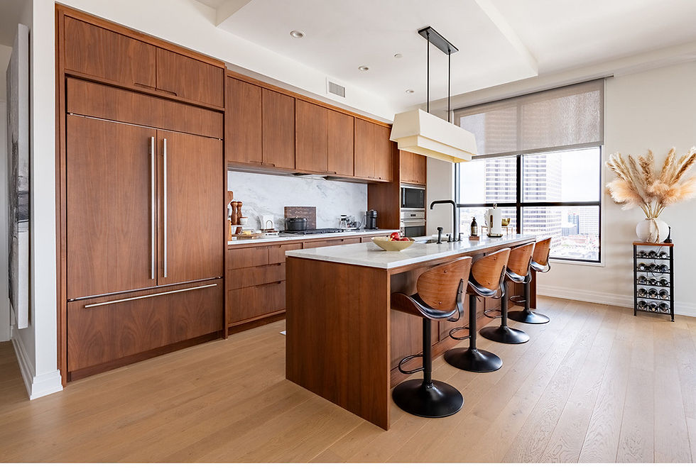 Masculine Open Concept Living room and kitchen | Chic Interiors and Staging | Nuha Hassan Interior D