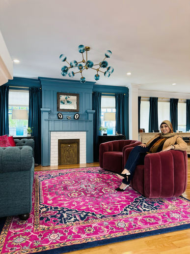 Blue and pink modern glam kitchen and contemporary open concept project |Chic Interiors and Staging | Nuha Hassan Interior Designer 