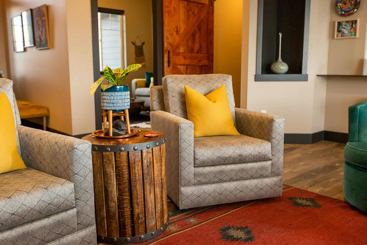 Rumble Interiors southwestern inspired colorful contemporary eclectic living room transformation designed by head interior designer stephanie castillo