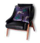 rumble interiors black leather chair purple cheetah throw pillow