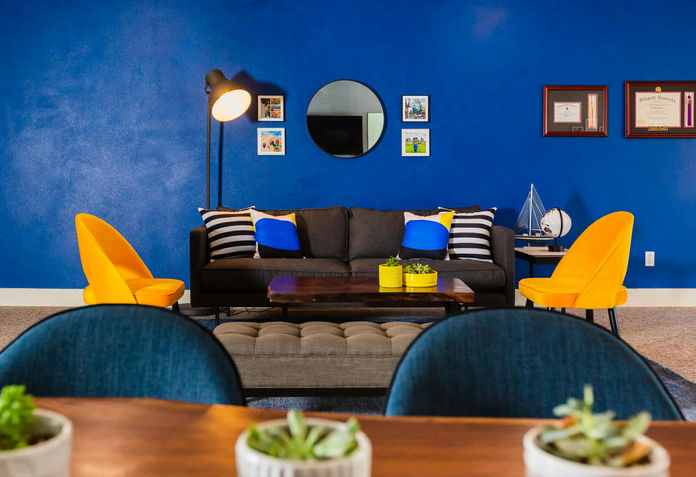 Rumble Interiors modern contemporary colorful office renovation