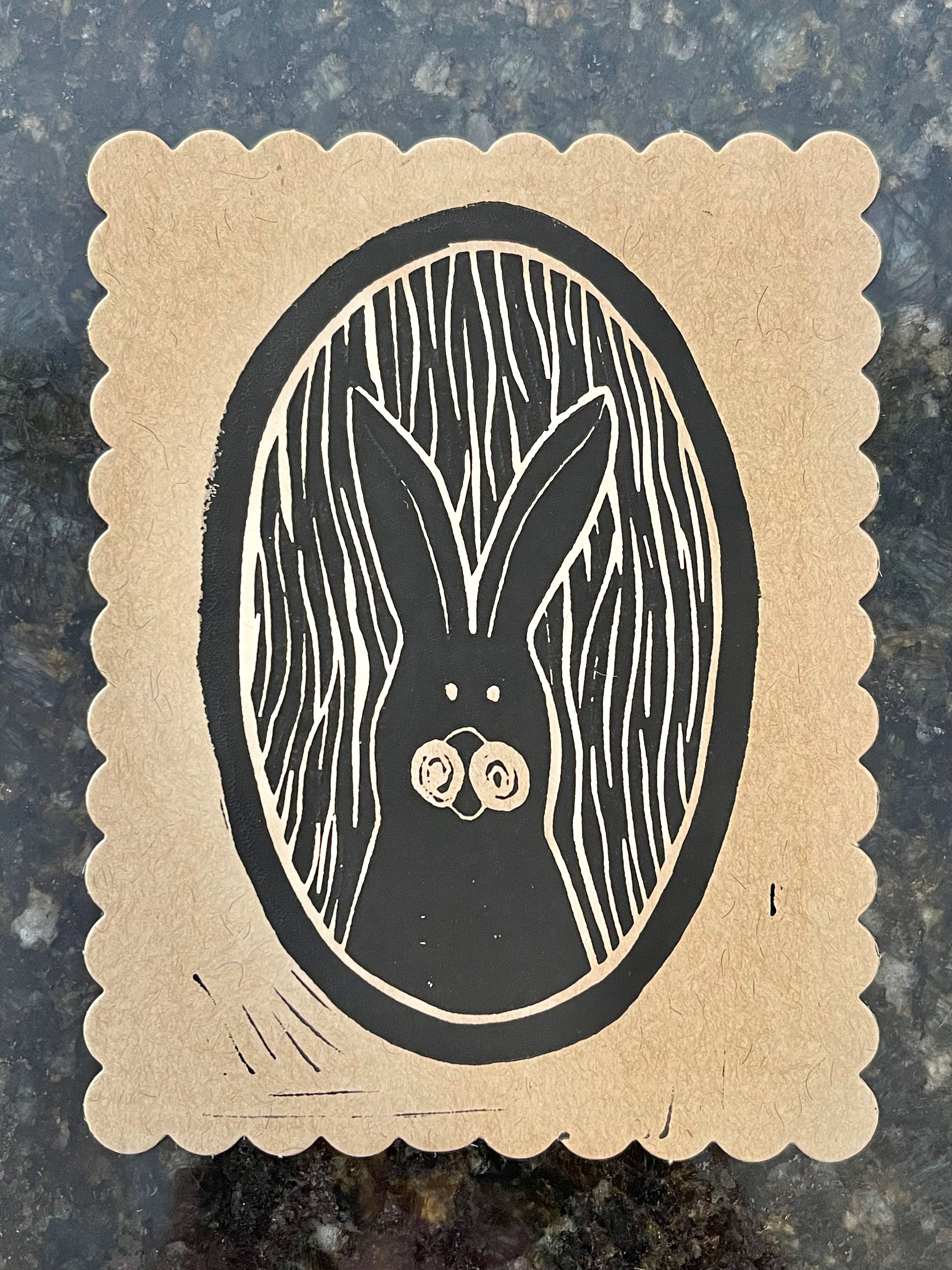 Hare in the Woods - Lino Print Flat Card