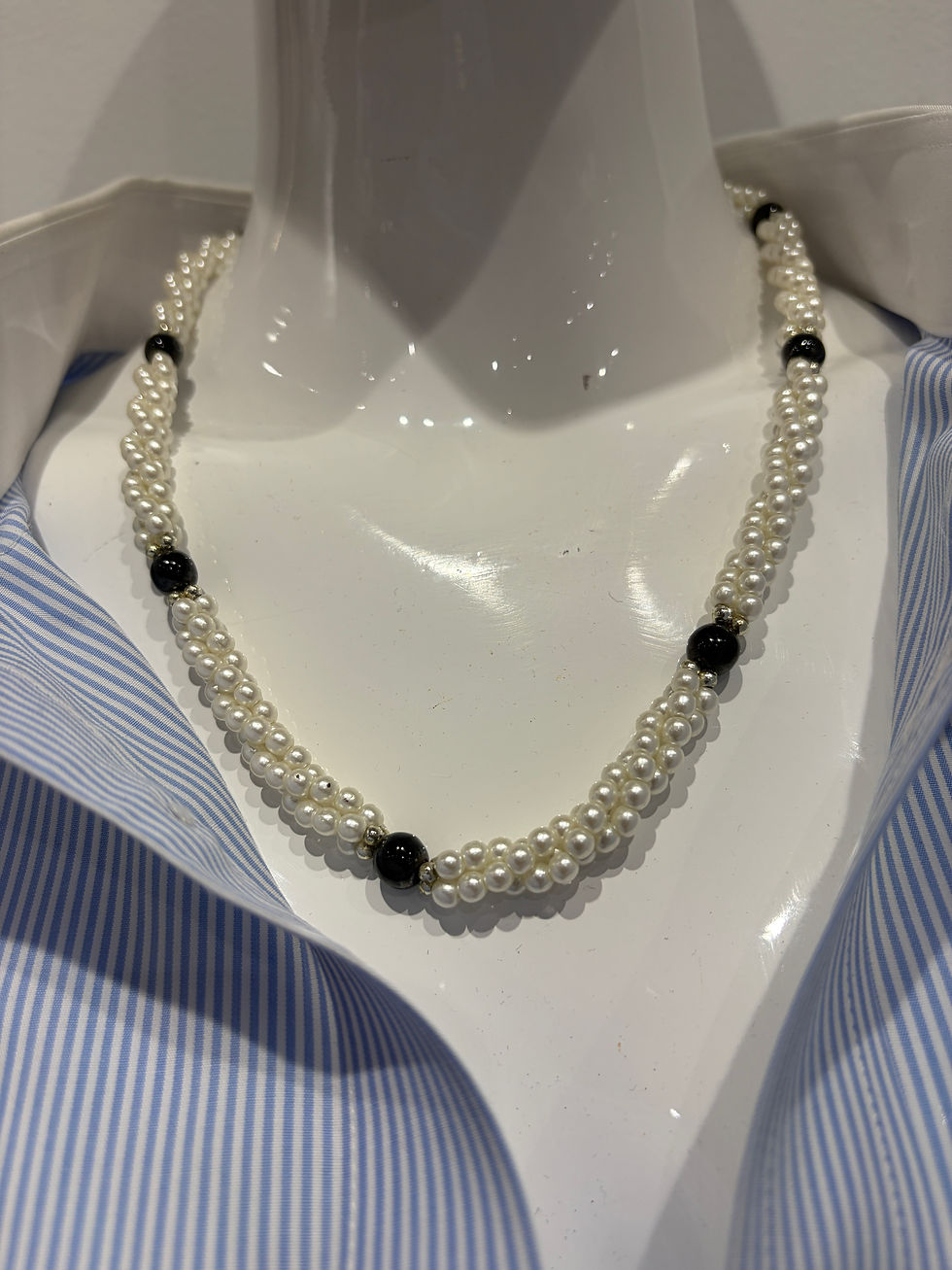 Thumbnail: white and black pearl necklace with gold accents