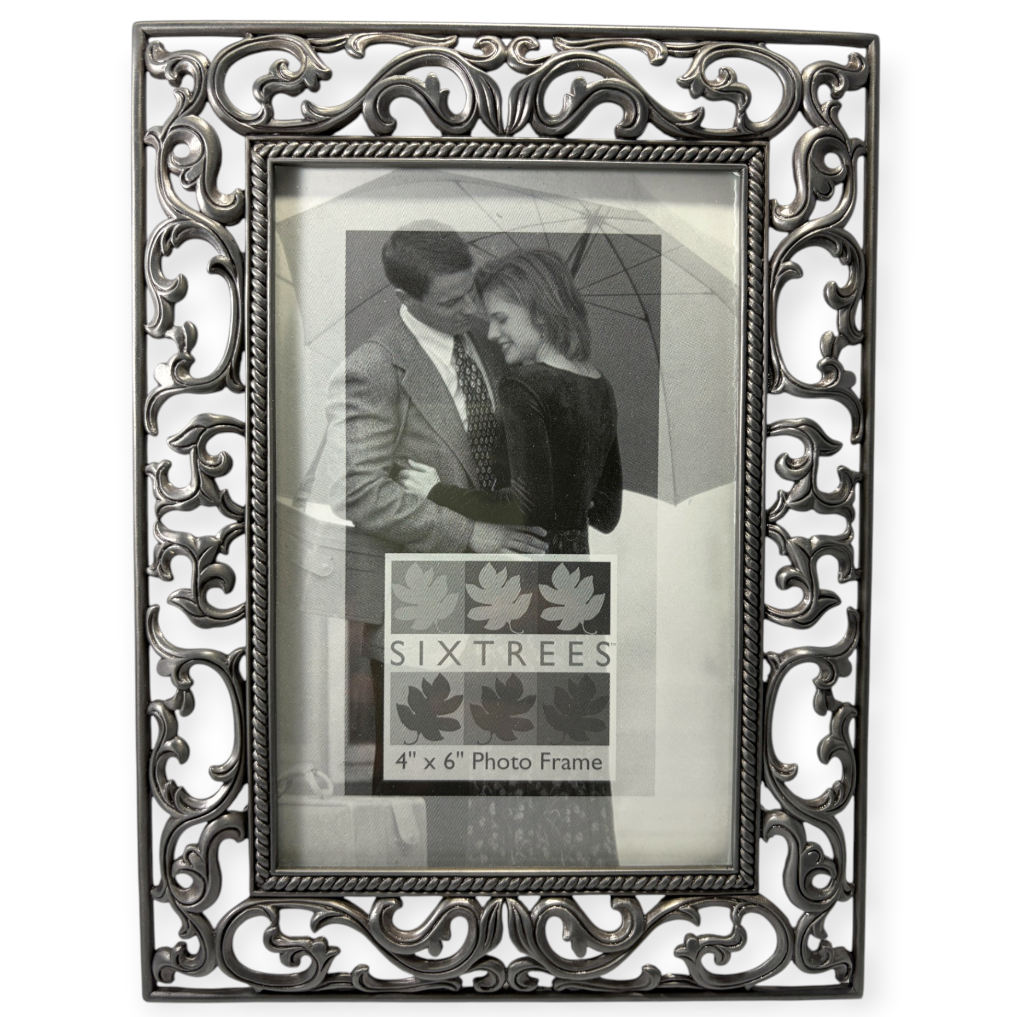 A Sixtrees Ornate Open-work Filigree Metal Photo Frame