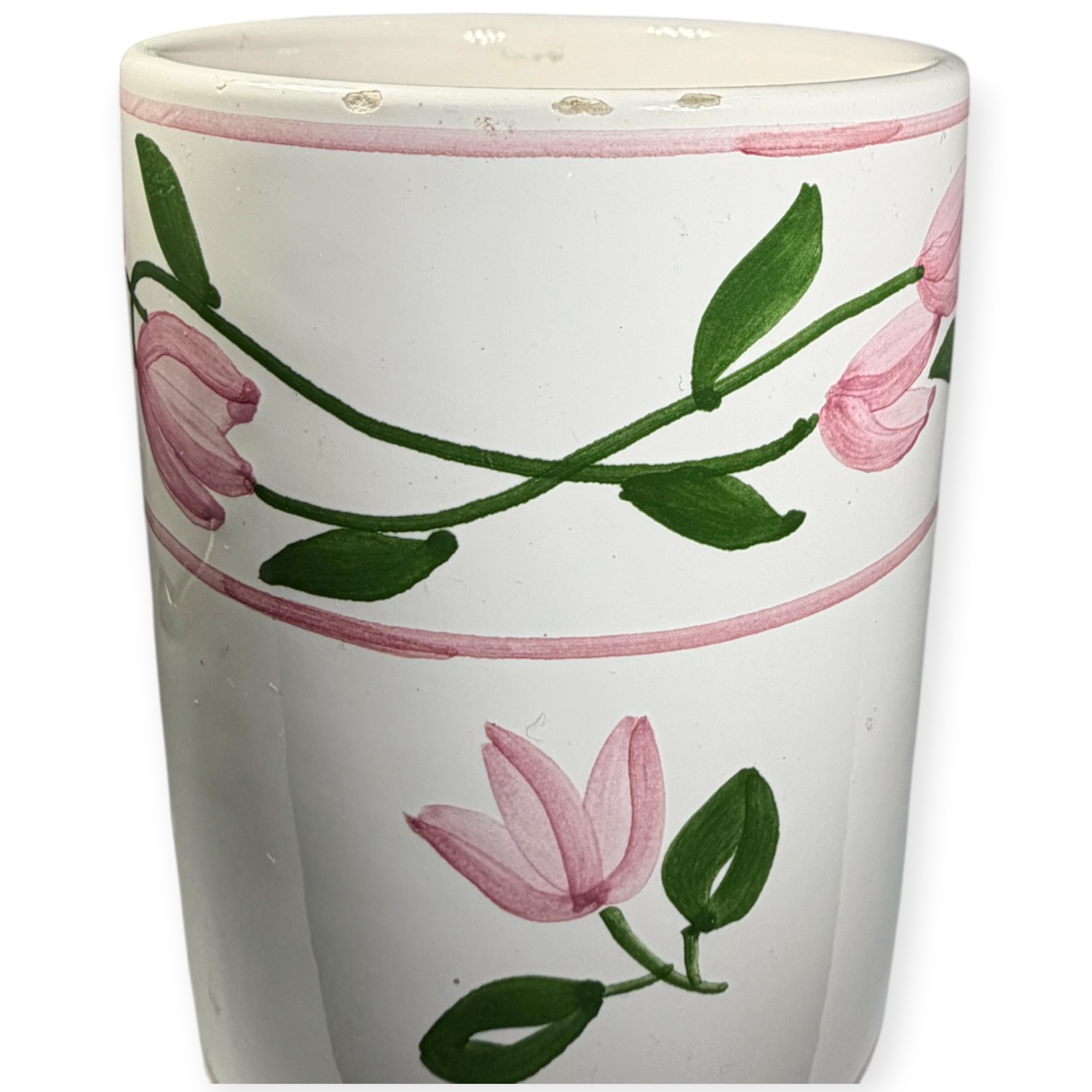 A Floral Ceramic, Handleless Cylindrical Cup